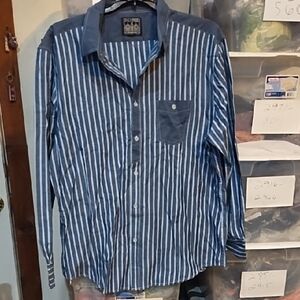 Straight Faded Navy Striped Men's Casual Shirt